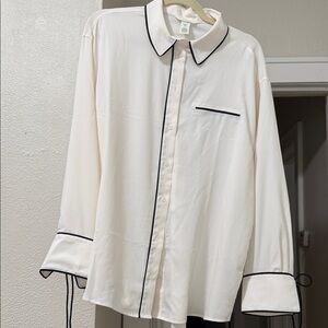 H&M Cream Blouse with Black Trim